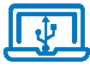 Icon of a laptop displaying three vector lines