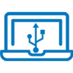 Icon of a laptop displaying three vector lines